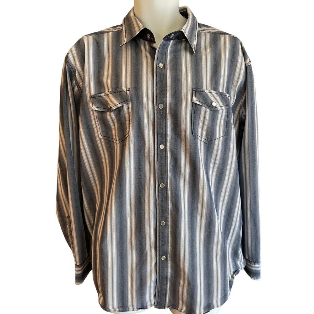 Blue Pronto Uomo Western Shirt Men's 2X Long Sleeve Pearl Snap Striped